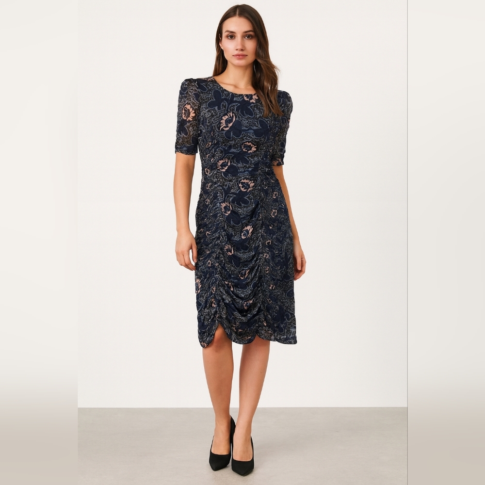 Ted Baker Women’s Small Navy Floral Ruched Elegant Party Cocktail Dress
